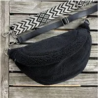MAONI Bauchtasche Teddy Schwarz (Spar-Set, Bestandteile: 1x Tasche, 2x Taschengurt zum Wechseln), Vegan