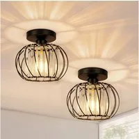 LOHAS-LED Deckenleuchte 2er-Set moderne Kristalldeckenlampe, runde schwarze Deckenlampe, ohne Leuchtmittel, E26 Kristallkronleuchterlampe für Flur, Schlafzimmer, Eingang