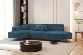 Ecksofa Designersofa VALENCIA in Stoff Noel Blau Ottomane Links
