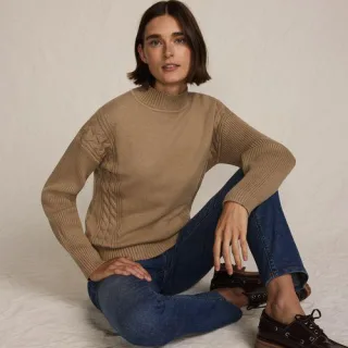 Stehkragenpullover Silk Touch für Damen, Damen, size: regular, Beige, Polyester/Nylon/Viskose, by Lands' End