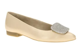 Paul Green Damen Ballerinas 1181-019 Beige Shell Echtleder Glitzer Slipper Bl...