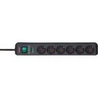Brennenstuhl Eco-Line Steckdosenleiste 6-fach (Ein- / Ausschalter, Schutzkontaktstecker, Überspannungsschutz, Kabellänge 1,5 m), Überspannungsschutz 13.500 A, erhöhter Berührungsschutz und Schalter