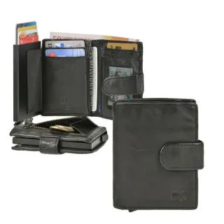 Karten Portemonnaie Herren RFID-Schutz Leder schwarz 8,5x10cm | Bear Design. Kompakte Kartenbörse mit Gleit-Alucase und Kleingeldfach für Ihre Sicherh