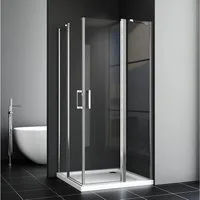 Boromal Eckdusche Duschkabine Duschabtrennung Eckeinstieg Falttür Scharniertür Nano ESG, BxT: 75x90 cm, mit Zinklegierung-Haltestangen,Aluminiumsprofil, Dusche, Magnetverschluss, links und recht montierbar