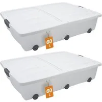 Spetebo Unterbettkommode weiß mit Rollen mit zweigeteiltem Deckel (Set, 2 St., Anazhl)