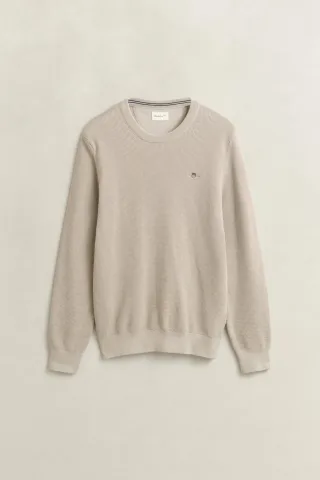 GANT - Rundhalspullover aus strukturierter Baumwolle Beige - Gr. - XXXL