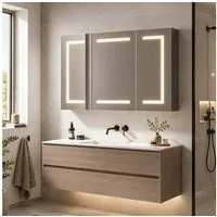 Simurq Spiegelschrank Badezimmerspiegelschrank 3 türig Hängeschrank mit LED Beleuchtung (3 Farbtemperaturen Dimmbar) Badspiegelschrank 100 x 13,5 x 60 cm mit Steckdosen, Anti-Fog