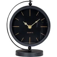Levandeo® Tischuhr Tischuhr H20cm Schwarz Gold Metall Vintage Retro Metalluhr Analog