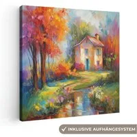 OneMillionCanvasses® Leinwandbild Landschaft - Farbenfroh - Ölfarbenoptik - Kunst, Fotodruck (1 St), Wandbild, Deko Schlafzimmer Wohnzimmer Flur 20x20 cm