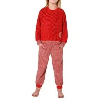 Normann Pyjama Mädchen Frottee Pyjama mit Bündchen, warmer Schlafanzug in Ringeloptik