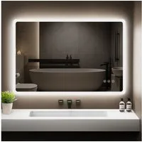 GIMBELEN Badspiegel mit LED-Beleuchtung, Badezimmerspiegel 100x60 cm, dimmbar (1-St), 3 Lichtfarbe, Anti-Beschlag, Speicherfunktion, IP44