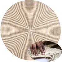 Marrakesch Orient & Mediterran Interior Teppich Runder Jute-Teppich Rocio edel Outdoor und Baumwolle in Natur 150 cm, Höhe: 1 mm, Handarbeit