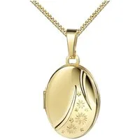 JEVELION Kette mit Anhänger Medaillon 333 Gold ovales Amulett zum Öffnen für 2 Bilder (Amulettanhänger aus Gold, für Damen und Mädchen), Mit Kette vergoldet - Länge wählbar 36 - 70 cm oder ohne Kette.