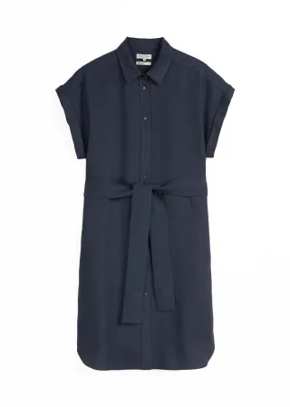 Marc OPolo Casual - Leinenkleid relaxed mit Taillengürtel blau - Gr. - 34