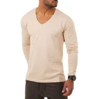 Young & Rich Langarmshirt Herren Uni Basic tiefer V-Ausschnitt Longsleeve Unterziehshirt 2239 V-Ausschnitt unifarben langarm slim fit