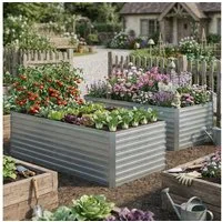 Outsunny Hochbeet 180 x 90 x 60cm (Pflanzbeet, 2 St., Rechteckige Hochbeete), wellenförmige Struktur, offener Boden, Handschutz