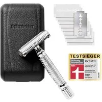 Störtebekker Rasierhobel Herren - Silber - im handgefertigten Lederetui inkl. 10 Klingen, perfekt für Einsteiger