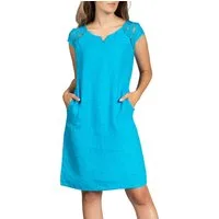 Caspar Sommerkleid SKL042 Damen Sommer Leinenkleid mit dezentem Spitzeneinsatz Luftig leicht, figurumspielende Form, mit seitlichem Jersey-Einsatz
