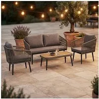 ESTEXO Sitzgruppe Gartenmöbel Set Rope Essgruppe Outdoor Gartenbank Gartentisch Grau