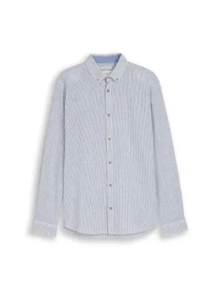Tom Tailor - Regular Fit Hemd mit Leinenanteil white navy small stripe - Gr. - XXL