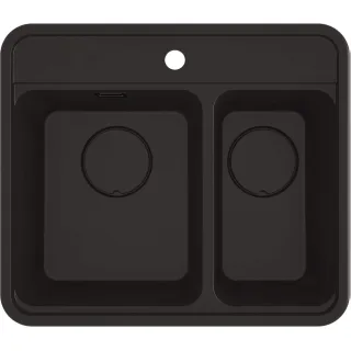 Neuesbad 1,5-Becken Granitspüle ohne Abtropffläche 600x520x230mm, Schwarz, mit SPACE SAVER Schwarz NB1DEZKMN5031