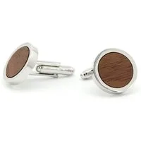 NaturSchatulle Manschettenknöpfe Holz Klassik Rund (schwarz / silber, aus Nussbaum Holz), Cufflinks zur Hochzeit, Anzug