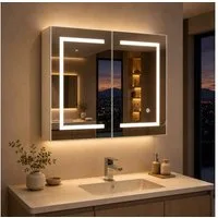 Simurq Badezimmerspiegelschrank Spiegelschrank Bad Mit LED Beleuchtung Und Ablage, Hängeschrank (Set, Badspiegel mit verstellbaren Regalen) 3 Farbtemperatur Dimmbare, Verstellbarem Regal, Wandschrank