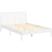 Homestyle4u Holzbett 140x200 Doppelbett Bettgestell Futonbett Weiß Holz mit Kopfteil (Set, mit Lattenrost)
