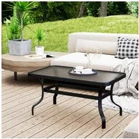 Outsunny Beistelltisch Hartglas, mit Wellendesign, Abgerundete Ecke (Kaffeetisch, 1-St., Rechteckiger Couchtisch), Gartenmöbel für Wohnzimmer, Garten, Terrasse, Balkon
