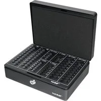 HMF Geldkassette Abschließbare Bargeldkasse mit Euro-Münzzählbrett, hochwertige Geldbox mit Schlüssel, 25 x 18 x 9 cm, schwarz