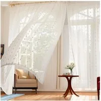 Qelus Gardine Fenster Vorhang Transparent Pompom Vorhänge Gardinen Wohnzimmer Modern (2 St)