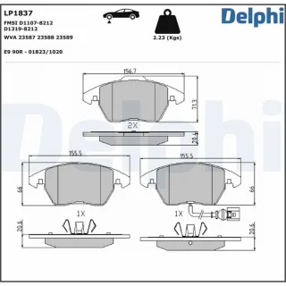 Delphi Bremsbel?ge vorne Audi Seat Skoda VW LP1837