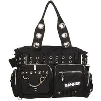 Banned Schultertasche Sweet Revenge Schwarz Gothic Nieten, Verstellbarer Schultergurt