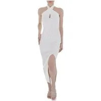Ital-Design Cocktailkleid Damen Party & Clubwear Stretch Strickoptik Cocktail- & Partykleid in Weiß