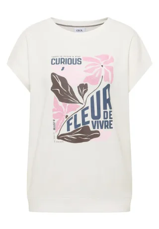 Cecil - T-Shirt mit floralem Frontprint und Rundhalsausschnitt weiß - Gr. - XL