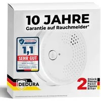 dedura Rauchmelder (10 Jahre Garantie BSI Zertifiziert nach DIN EN14604 inkl. 9V Batterie)