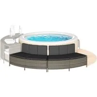 vidaXL Whirlpool-Sitzbank, Whirlpool-Bänke mit Auflagen 2 Stk. Grau Poly Rattan