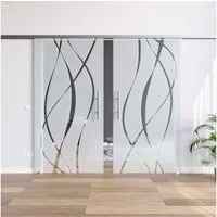 AMOD Glasschiebetür M6+GE420+DPL (SlimLine mit SoftStop), 2-flügelig mit Griffstangen (beidseitig) und SoftStop (beidseitig)