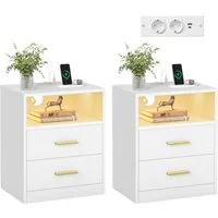 VASAGLE Nachttisch mit Ladestation, LED-Beleuchtung und Schubladen, mit 2 AC-Steckdosen und USB-Anschlüssen, 1er/2er Set