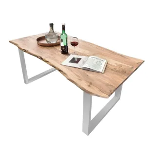 SAM Esstisch, Akazie, Silber, Metall, Echtholz,Akazie, Quadratisch,Rechteckig, U-Form, 120x77x80 cm, Esszimmer, Tische, Esstische