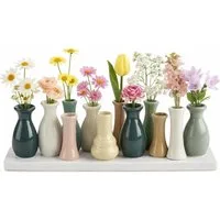 WestCraft Dekovase Handgefertigte kleine Keramik Deko Blumenvasen Set aus 10 Vasen bunt (1 St), & weiß, dekorative Keramikvasen auf festem Sockel, hübsche Mini Vase