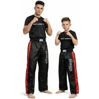 BAY-Sports Sporthose Kickboxhose EDEL STICK Hose lang Kickboxen Kampfsport lange, leichte, locker sitzende Trainingshose, Schwarz/Rot