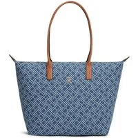Tommy Hilfiger Tragetasche POPETTE TOTE DENIM FLAG, Damen Handtasche, Schultertasche, Shopper mit modischem TH-Logomuster