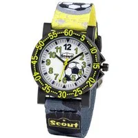 Scout Quarzuhr Kinderuhr 164000214 Fußball Lernuhr Textilband Schwarz 32,5 mm