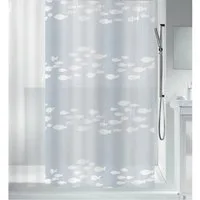 spirella Duschvorhang SARDAIGNE Breite 180 cm, Anti-Schimmel Plastik-Duschvorhang, PEVA, 100% wasserdicht, blickdicht, recycelbar, waschbar, Motiv "Fische", 180x200 cm, weiß