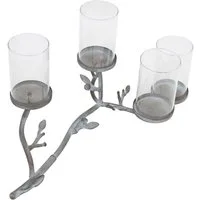 Dekoleidenschaft Tischkerzenhalter "Zweig" aus Metall, 4 Windlichtgläser, filigraner Kerzenständer, Kerzenhalter Windlicht Kerzenleuchter in Antik Optik für Stumpenkerzen