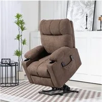 HOMCOM Massagesessel Aufstehhilfe mit Wärmefunktion, Becherhalter, Fußteil (Relaxsessel, 1-St., Fernsehsessel), für Wohnzimmer, Arbeitszimmer, Braun