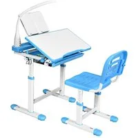 COSTWAY Kinderschreibtisch, mit Stuhl, Lampe & Schublade, höhenverstellbar