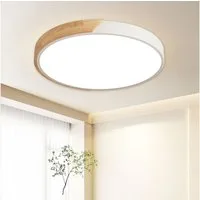 style home Deckenleuchte LED Deckenlampe Holz, dimmbar mit Fernbedienung 3000-6000K, 36W, LED fest integriert, Runde Lampe, 40*40*4cm, für Wohnzimmer Schlafzimmer Küche Diele Flur