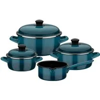 GSW Topf-Set Blue Shadow, Emaille (Set, 7-tlg., je 1 Kochtopf 16/20/24 cm, 1x Stielkasserolle 16 cm), Induktion